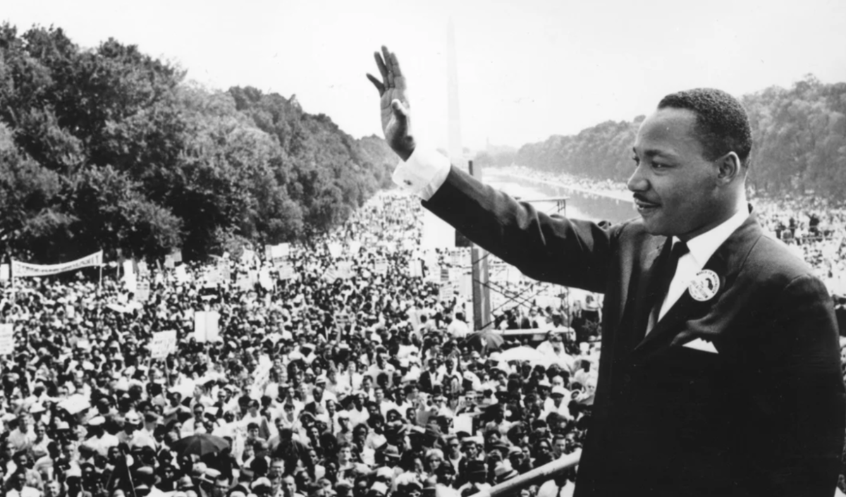 Martin Luther King Jr. gives the “I have a dream” speech at the Lincoln Memorial in Washington D.C. 
